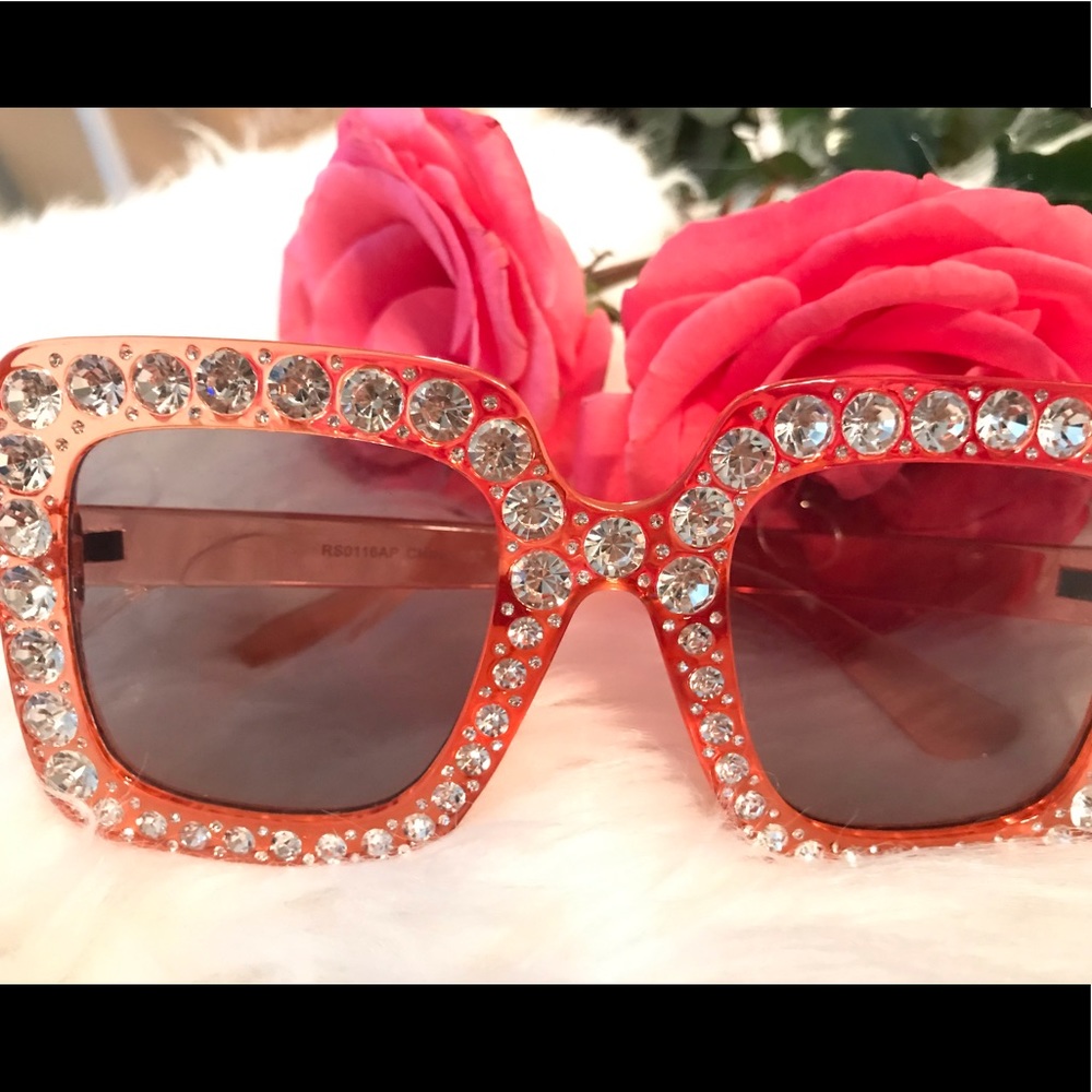 Peach Rhinestone Sunglasses - Picture 3 of 3